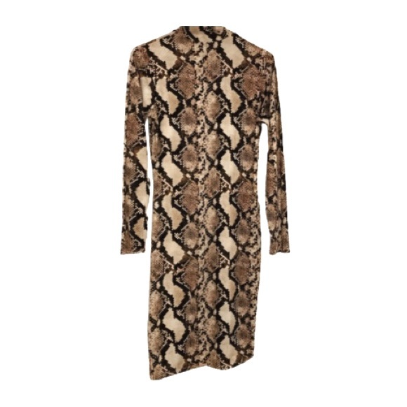 Leith Bodycon Tan & Dark Brown Long Sleeve Snake Print Dress - Size Small - Picture 3 of 9